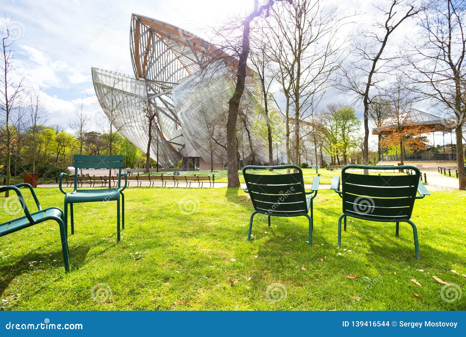 Fondation Louis Vuitton, Bois de Boulogne, Paris, France. Logo at