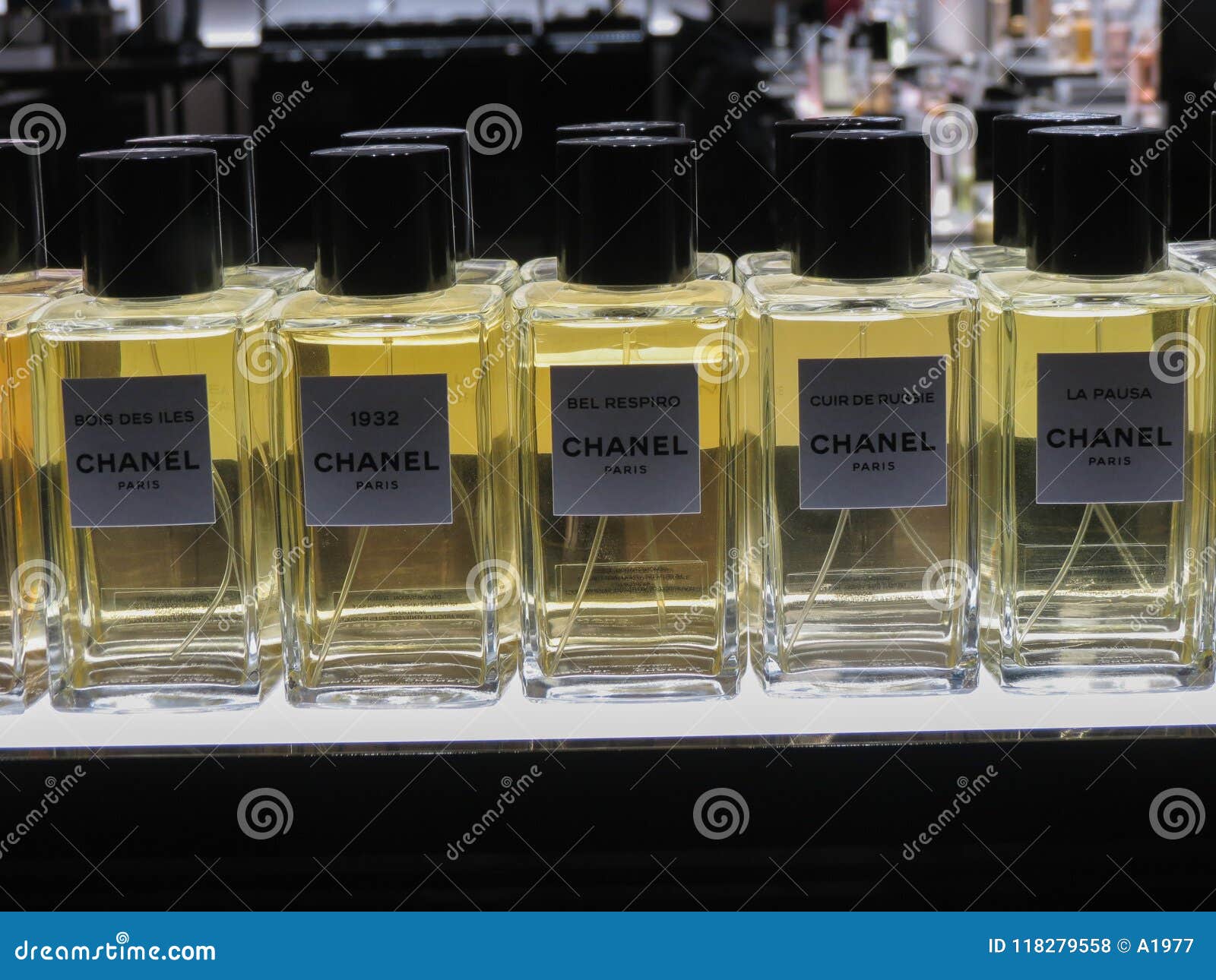 Chanel Perfume Jars of Different Styles Editorial Stock Photo