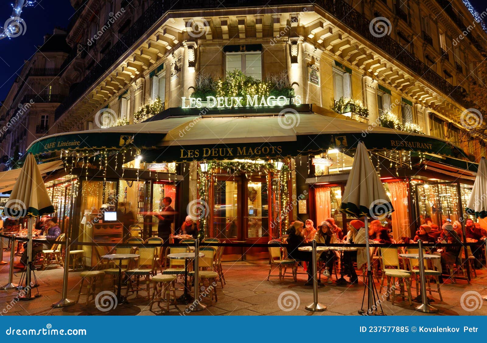 The Famous Cafe Les Deux Magots Decorated for Christmas 2021. it ...