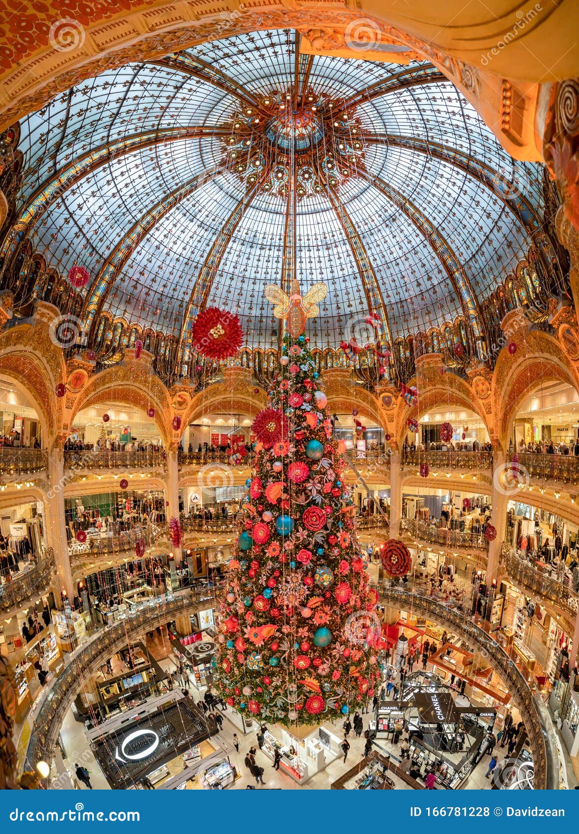 Paris, France - December 15: Massive Christmas Tree Decoration ...