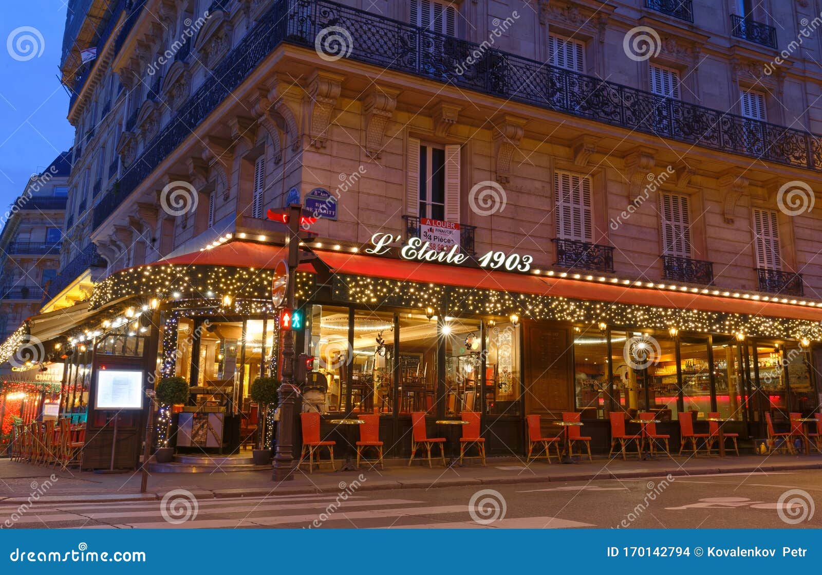 The Traditional Parisian Restaurant Etoile 1903 at Night . it Located ...