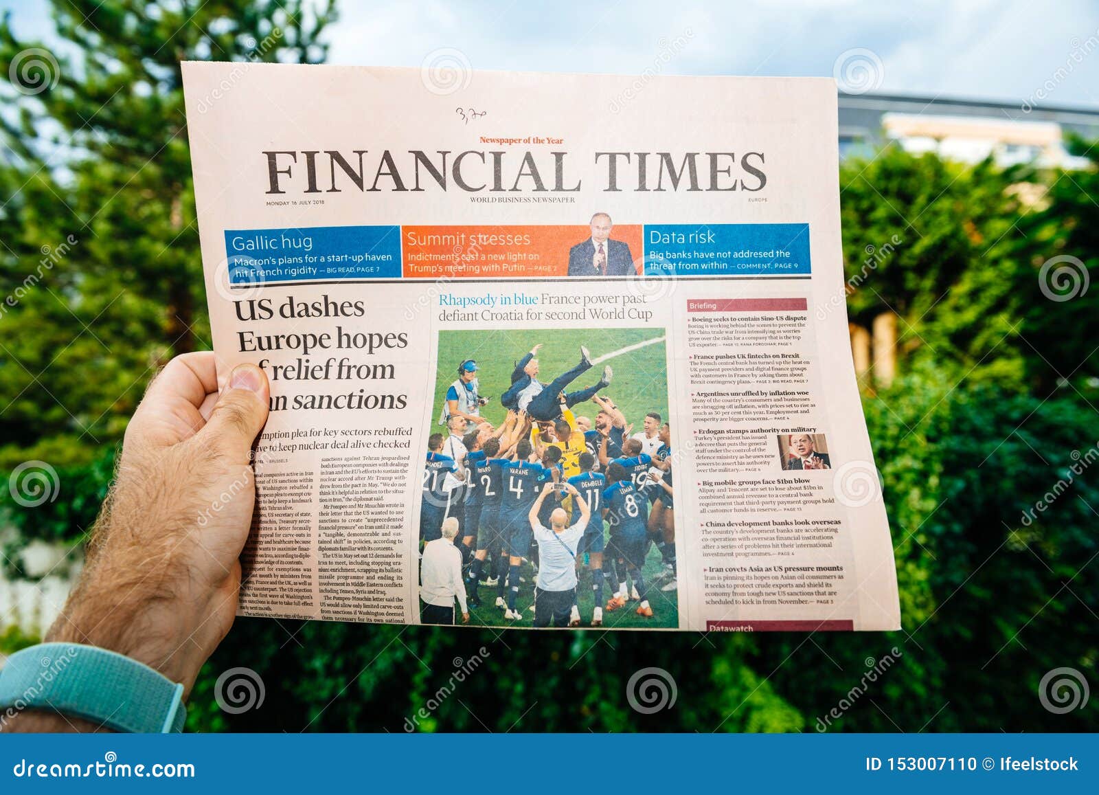 Financial Times Newspaper Announcing Champion 2018 Editorial Image - of celebration, goal: 153007110
