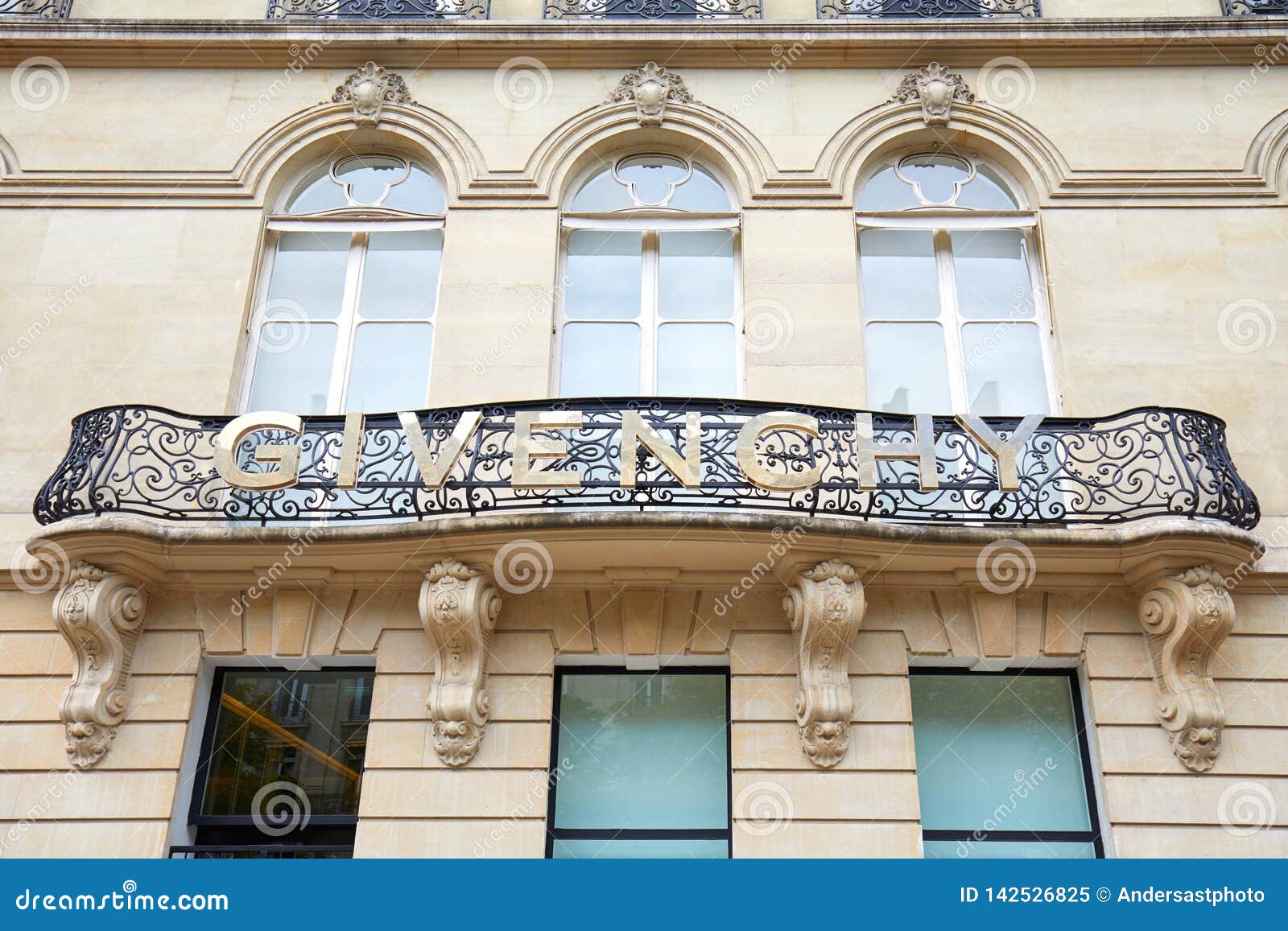 Givenchy Golden Sign on Balcony of Office Building in Avenue George V ...