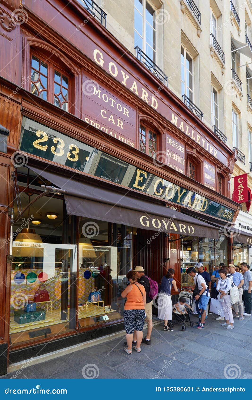 Goyard Luxury Store in Paris with Window and and People Waiting in