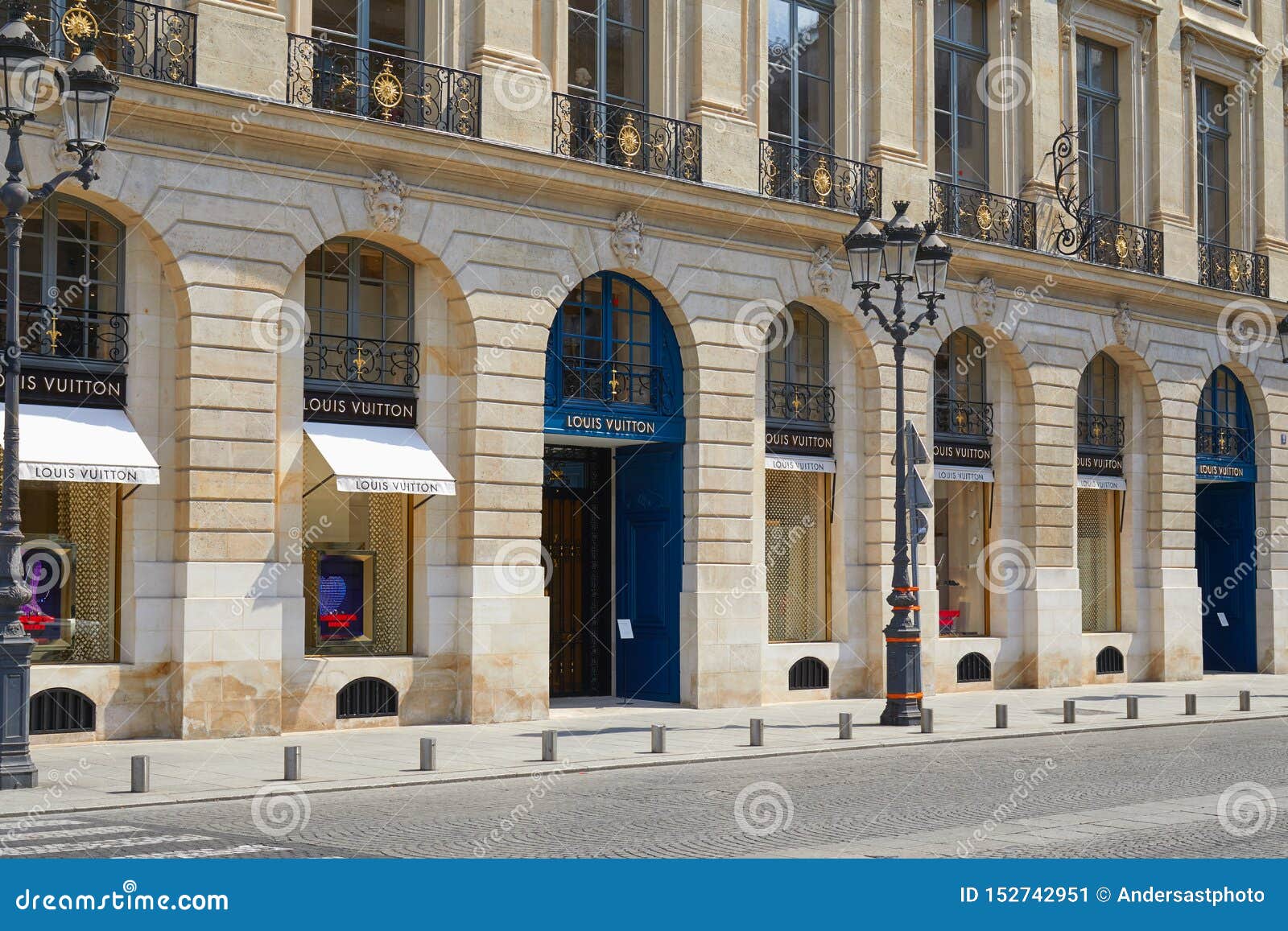 Louis Vuitton Store In Place Vendome In Paris In A Sunny Day, Nobody In The Morning Editorial ...