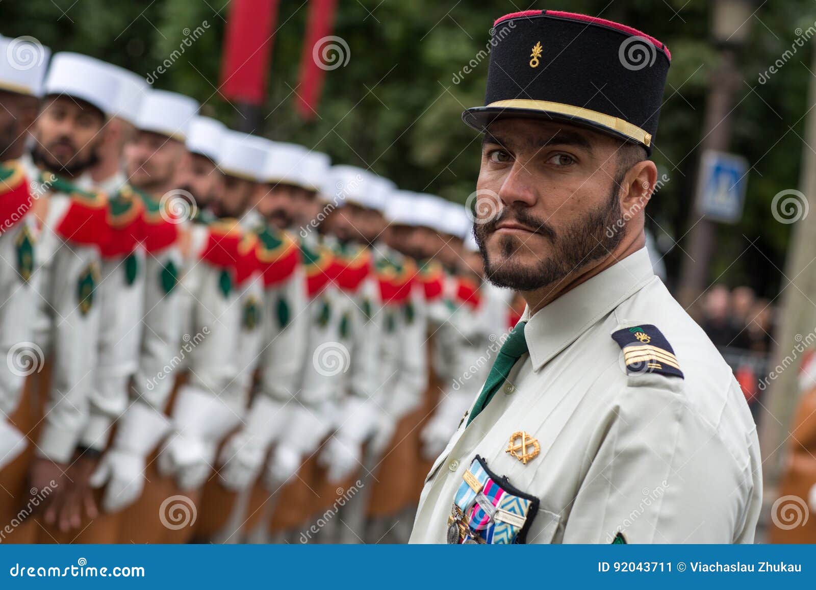 Paris. France. July 14, 2012. Pioneers before the Parade on the Champs ...