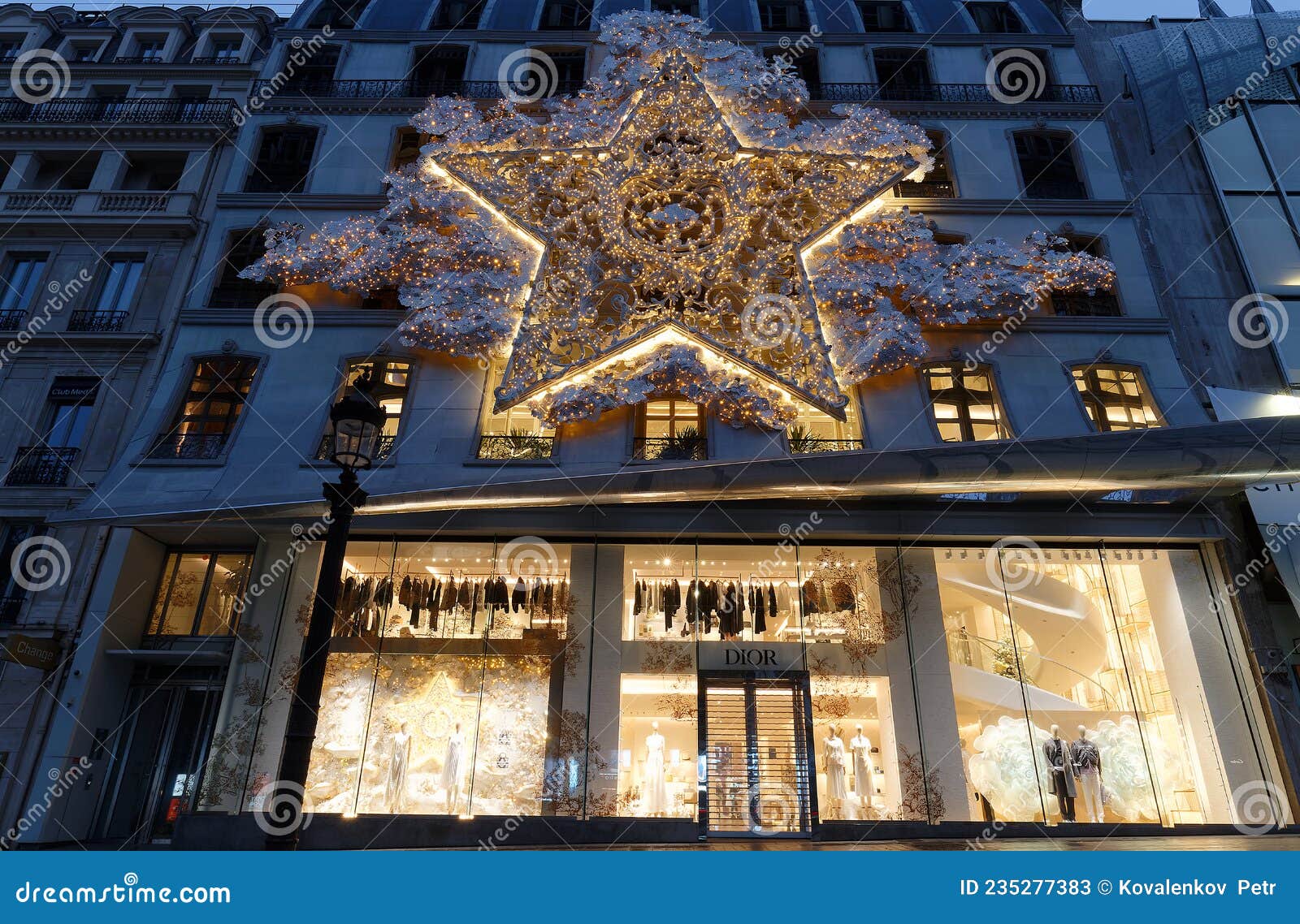 Dior Store at Avenue Des Champs-Elysees Decorated for Christmas in