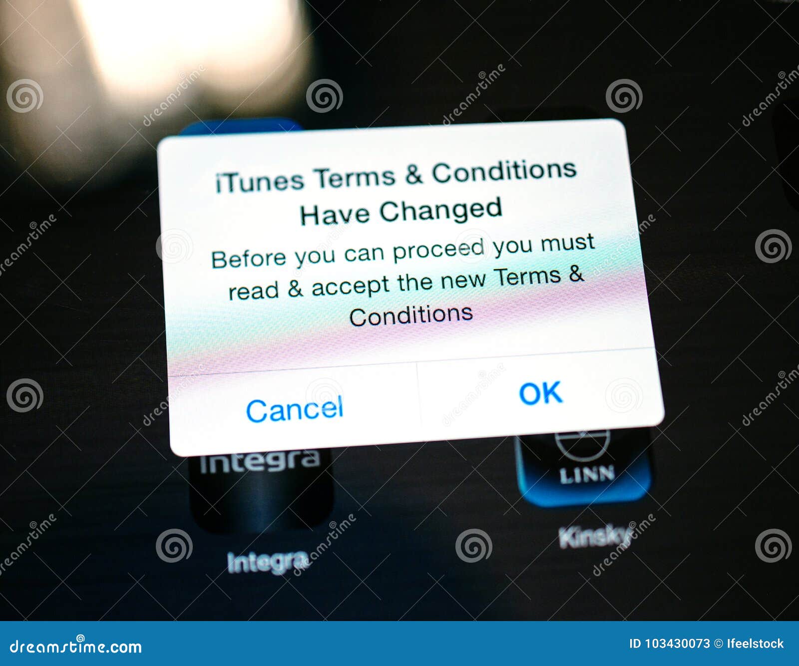 Itunes Terms And Conditions Have Changed Message Editorial Stock Photo Image Of Computers Information 103430073
