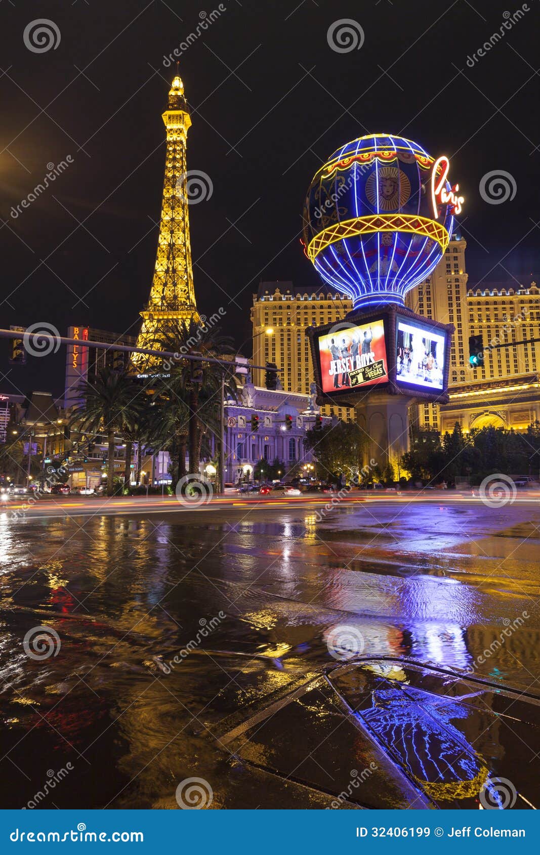 Eiffel tower on the Strip at night, Las vegas, Nevada, USA print