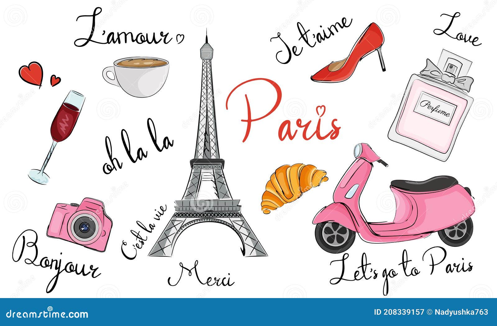 Paris Hand Drawn Symbols, Icons. France Elements Collection. Vector ...