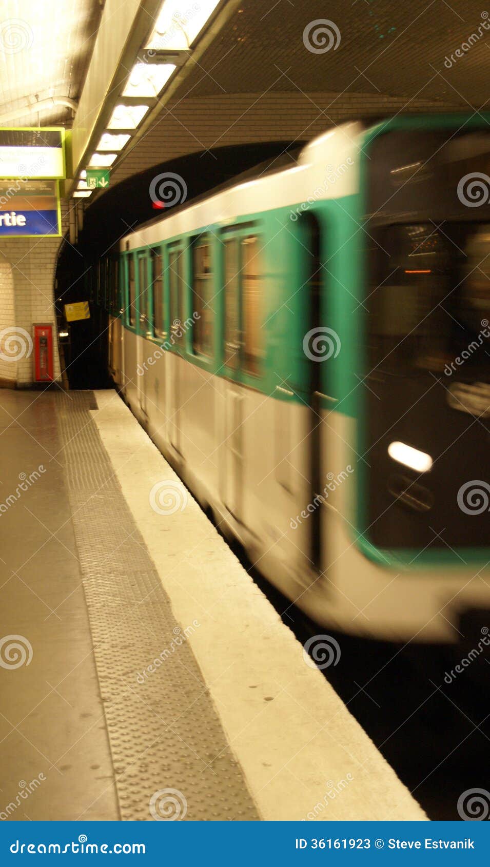 a paris metro train arrives in an underground station