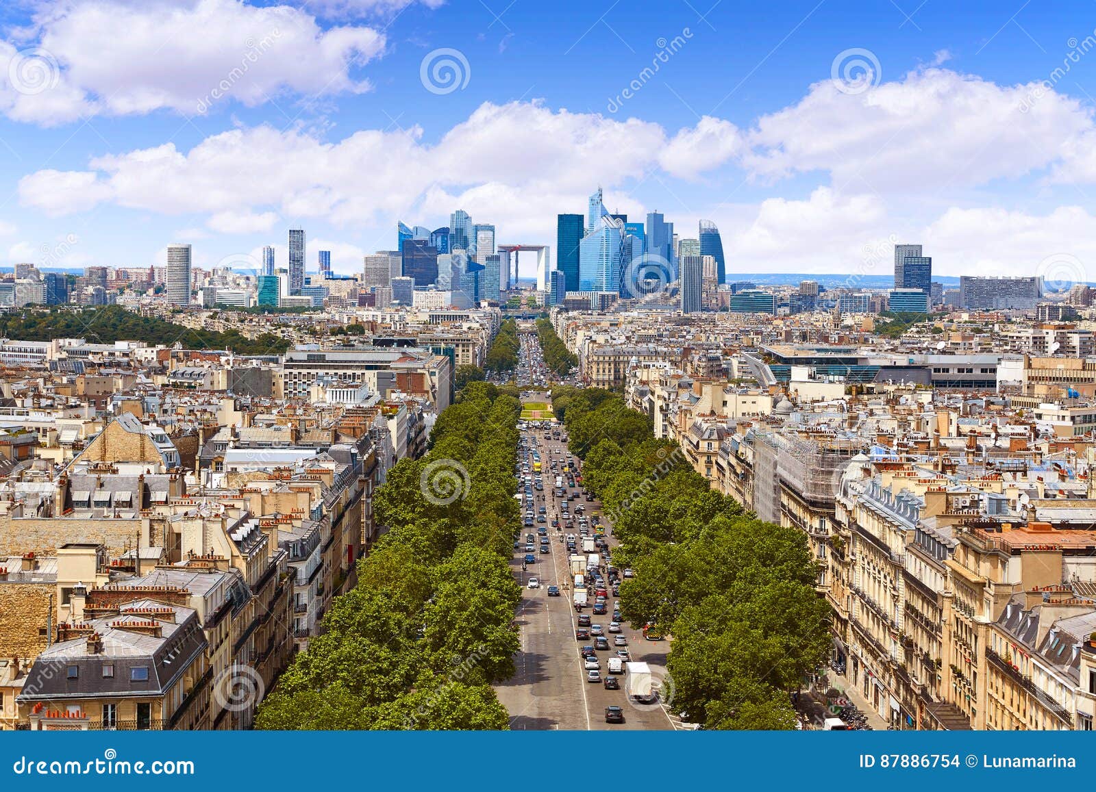 France, Paris, cityscape with Avenue des Champs-Elysees stock photo