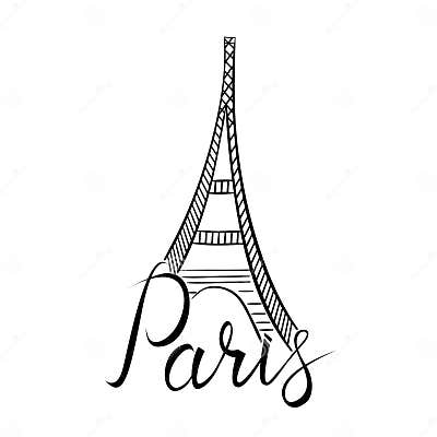 Paris Word with Eiffel Tower Stock Vector - Illustration of handwritten ...