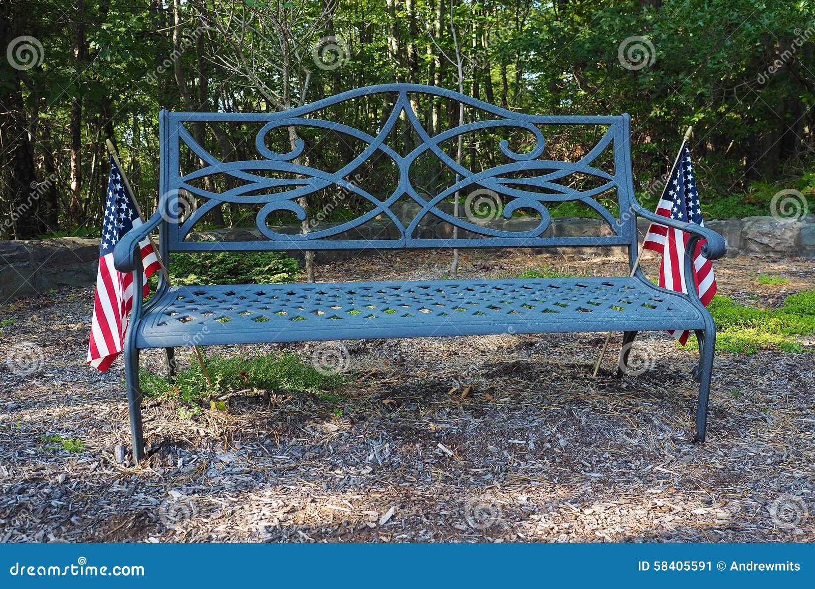 Park Bench with American Flags Stock Image Image of glory, flags