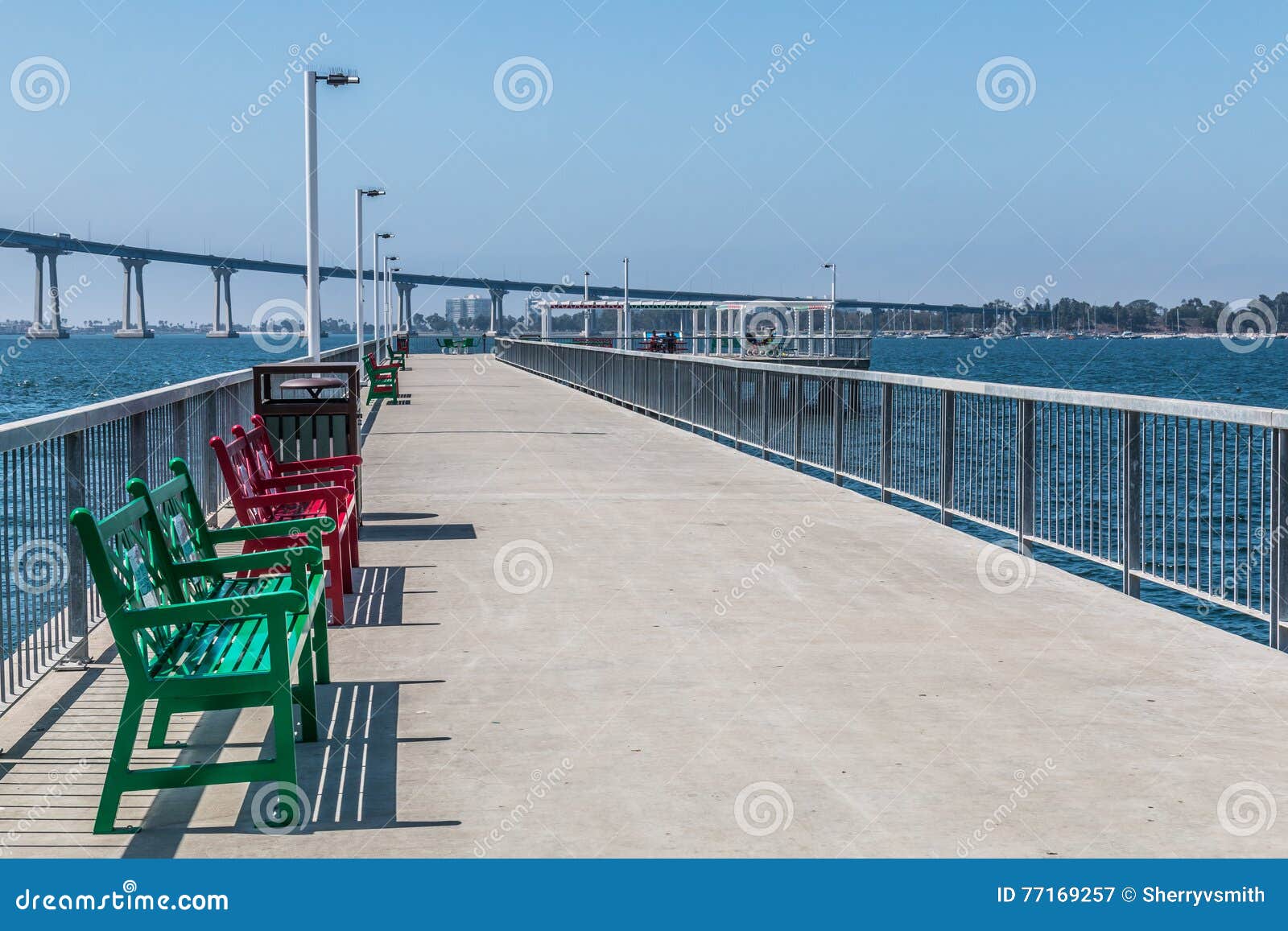 park benches on pier at cesar chavez park