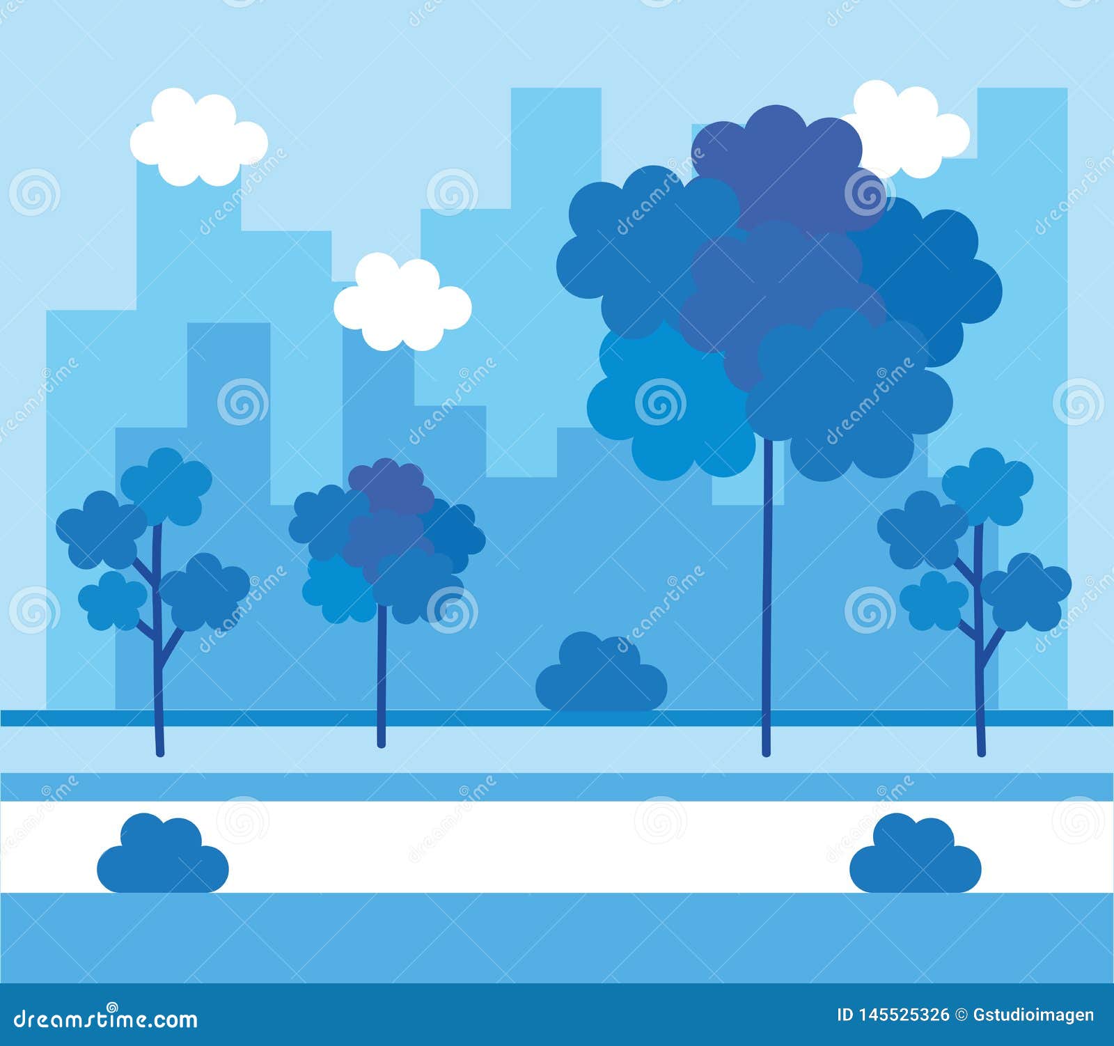 Park with Cityscape Background Stock Illustration Illustration of
