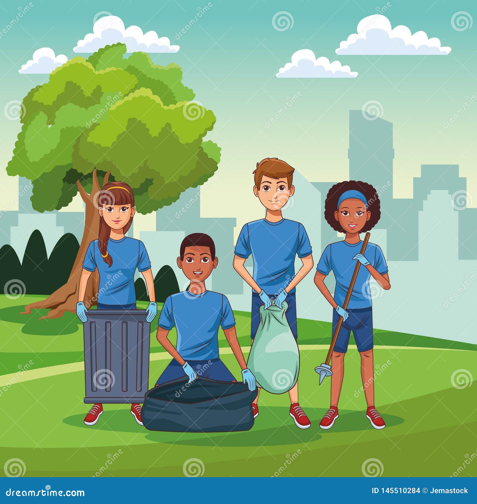 Park cleaning volunteers stock vector. Illustration of group - 145510284