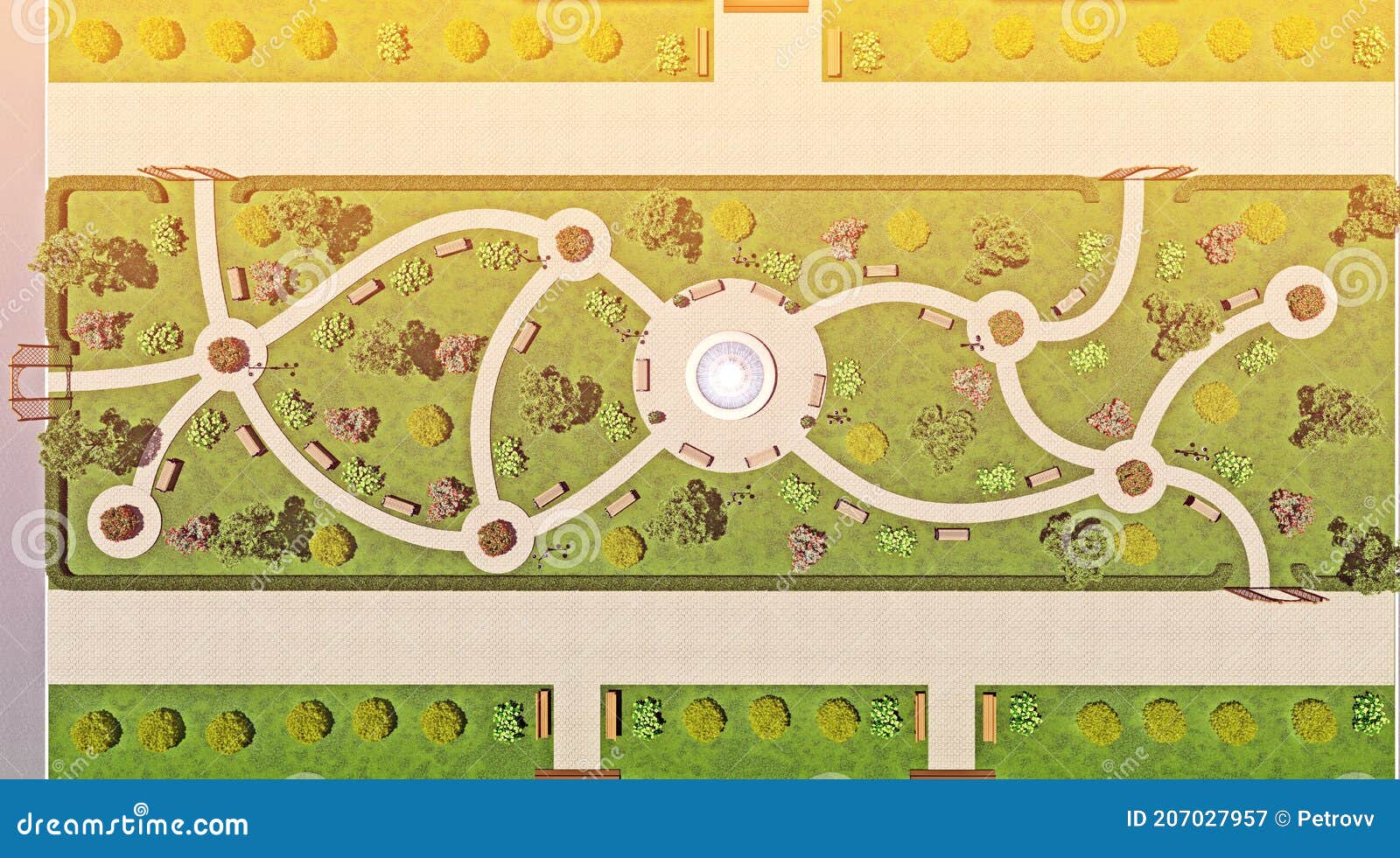 Fountain View Pathway Hyper Realistic Watercolor Painting By Lilia