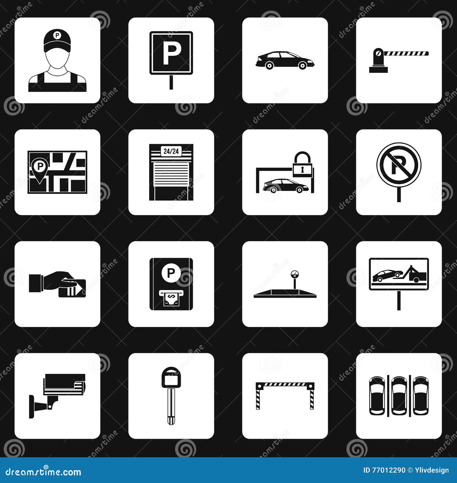 Parking Icons Set, Simple Style Stock Vector Illustration of
