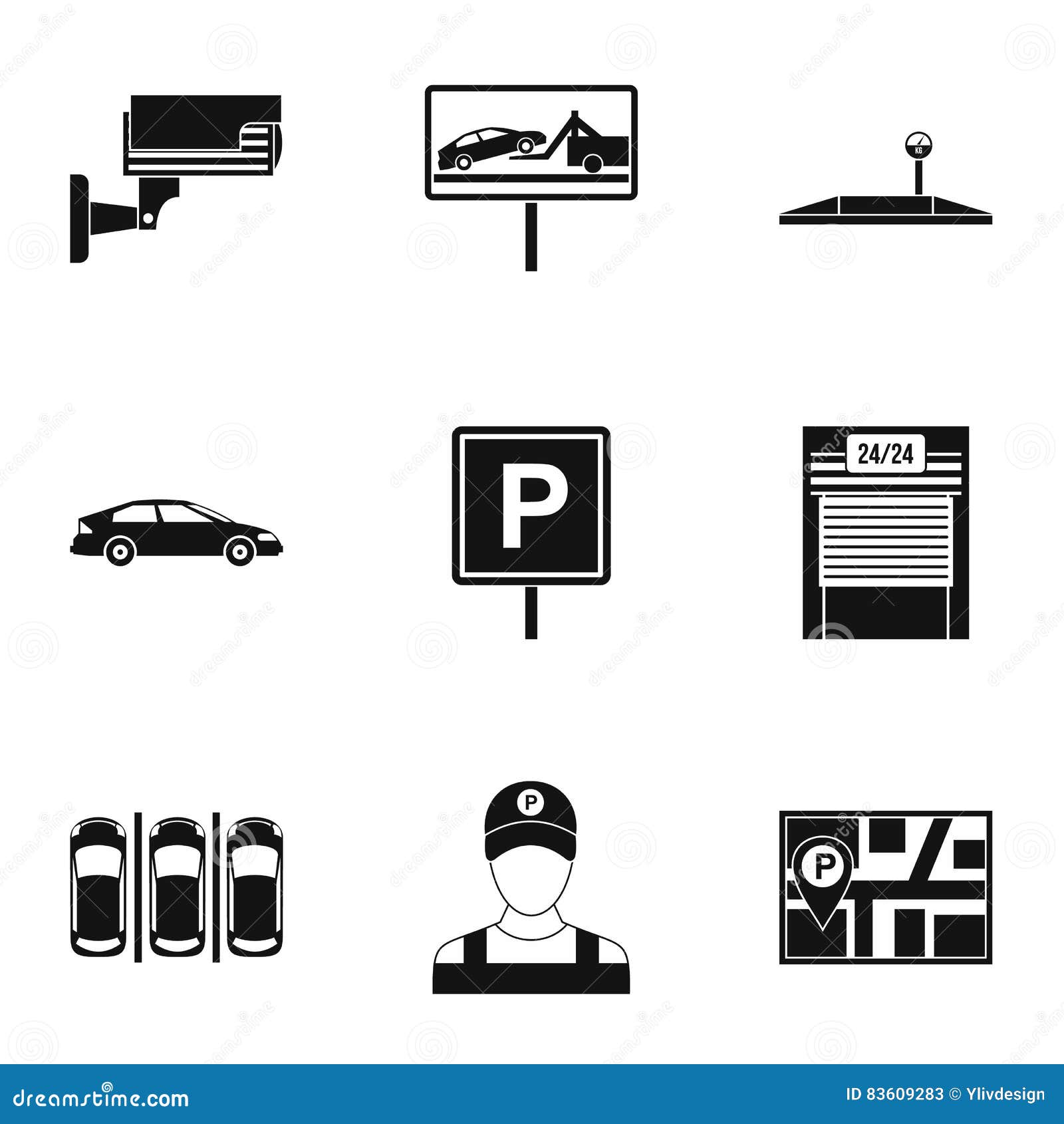 Parking Icons Set, Simple Style Stock Vector Illustration of entrance