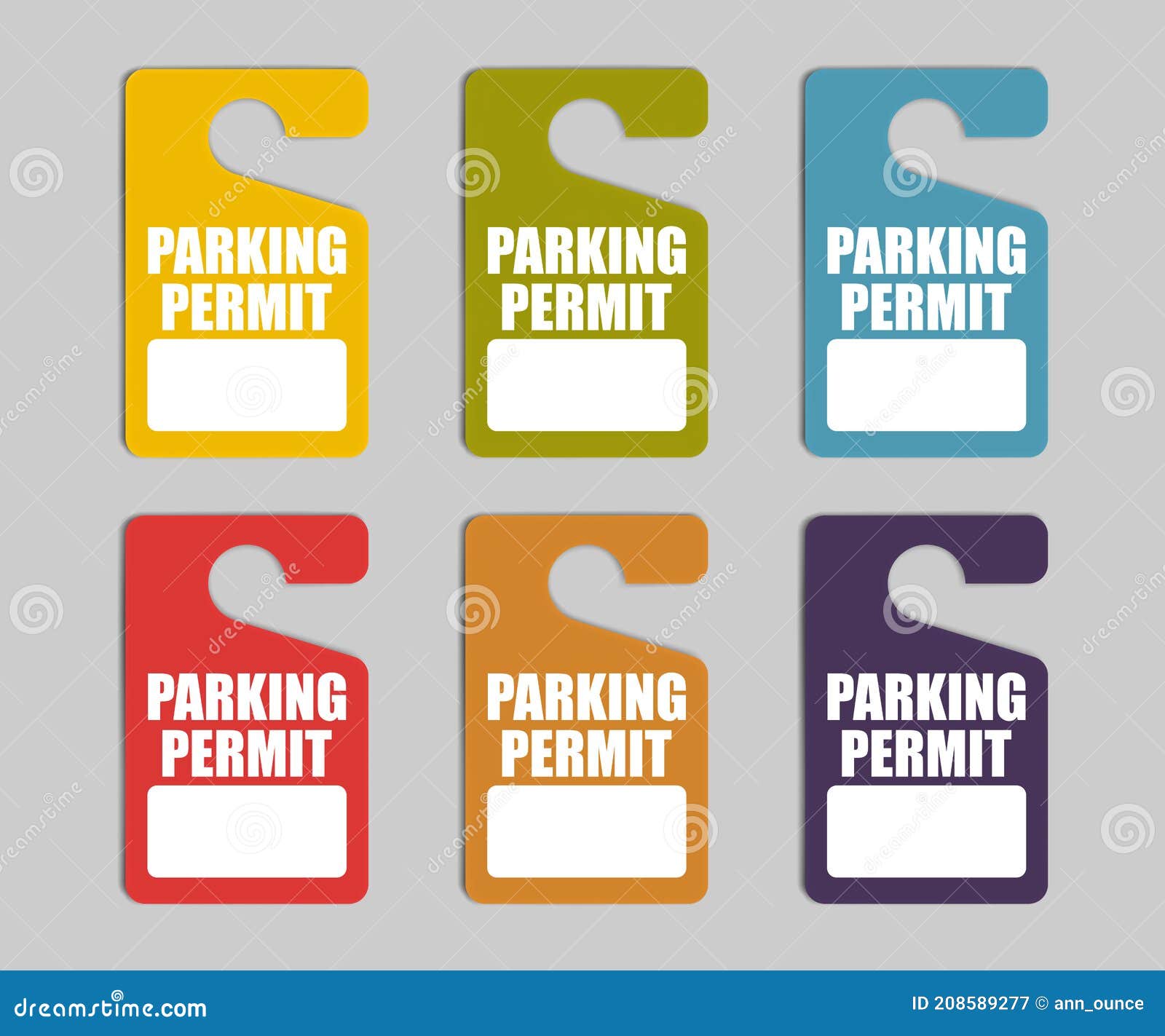 parking permit hang tag  color  set. hanging car pass with copy space