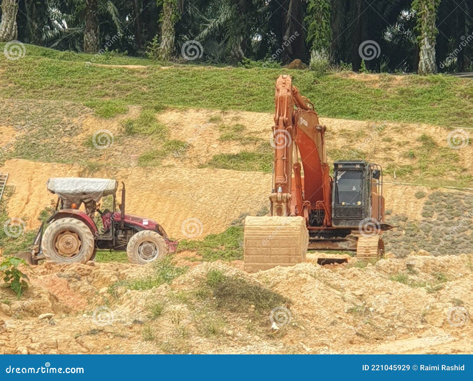 Parking Tractor & Excavator Stock Image Image of machinery, hill 221045929