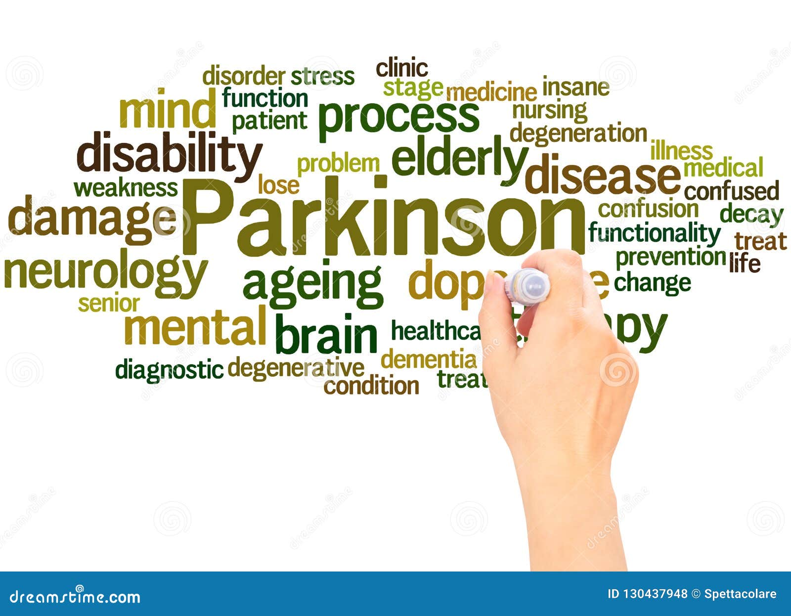 Parkinson Word Cloud Hand Writing Concept Stock Illustration