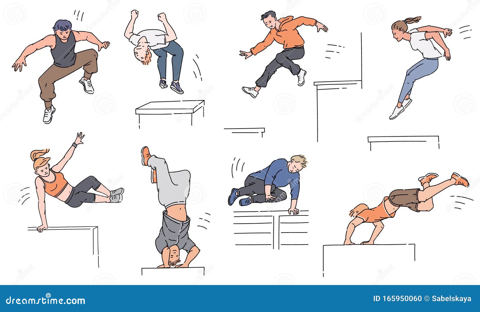 picture Jumping Dynamic Parkour Poses https www dreamstime com parkour extreme sport athletes cartoon sketch vector illustrations set isolated young people dynamic poses style white image165950060
