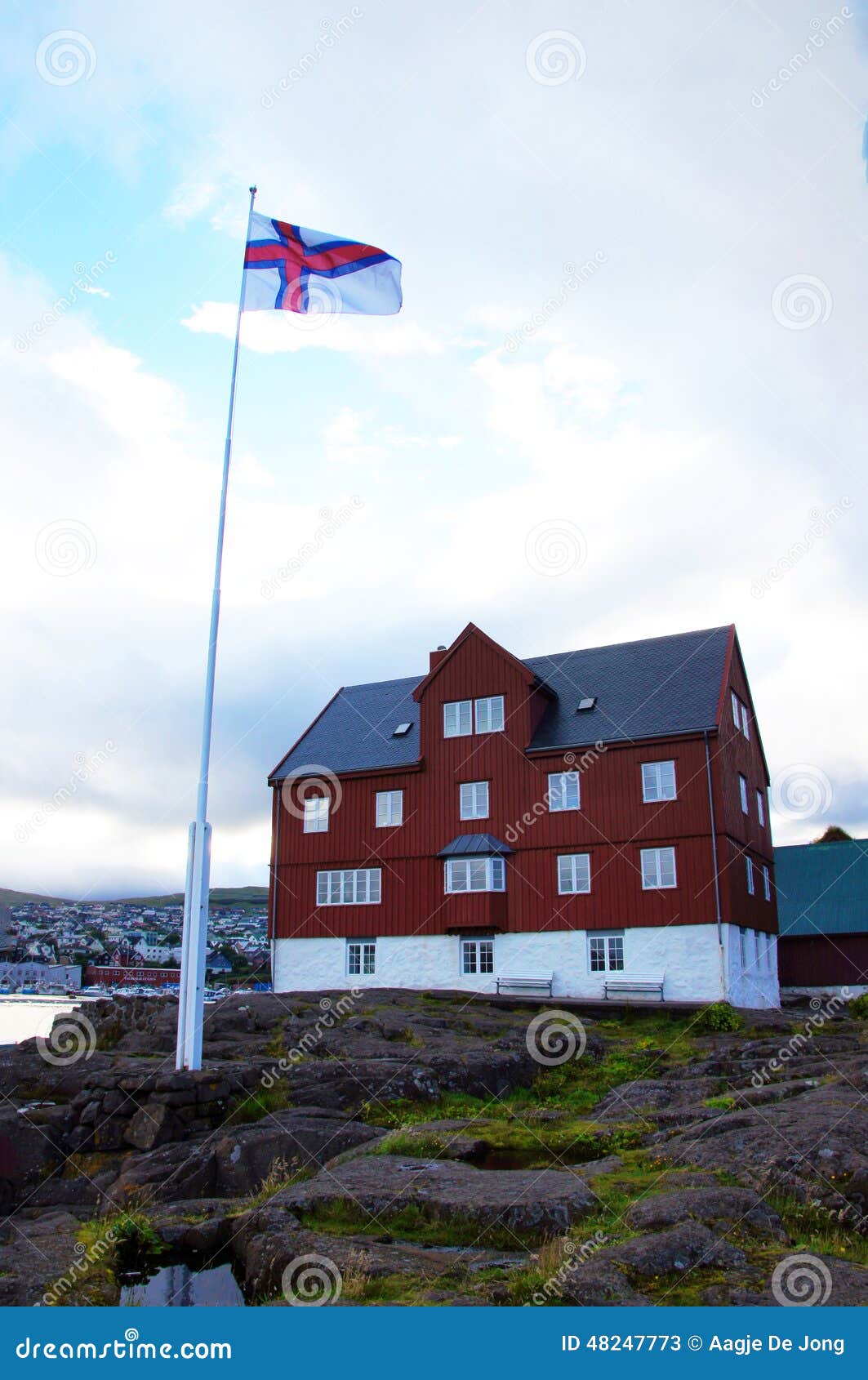 parlement and flag of torshavn on faroe islands