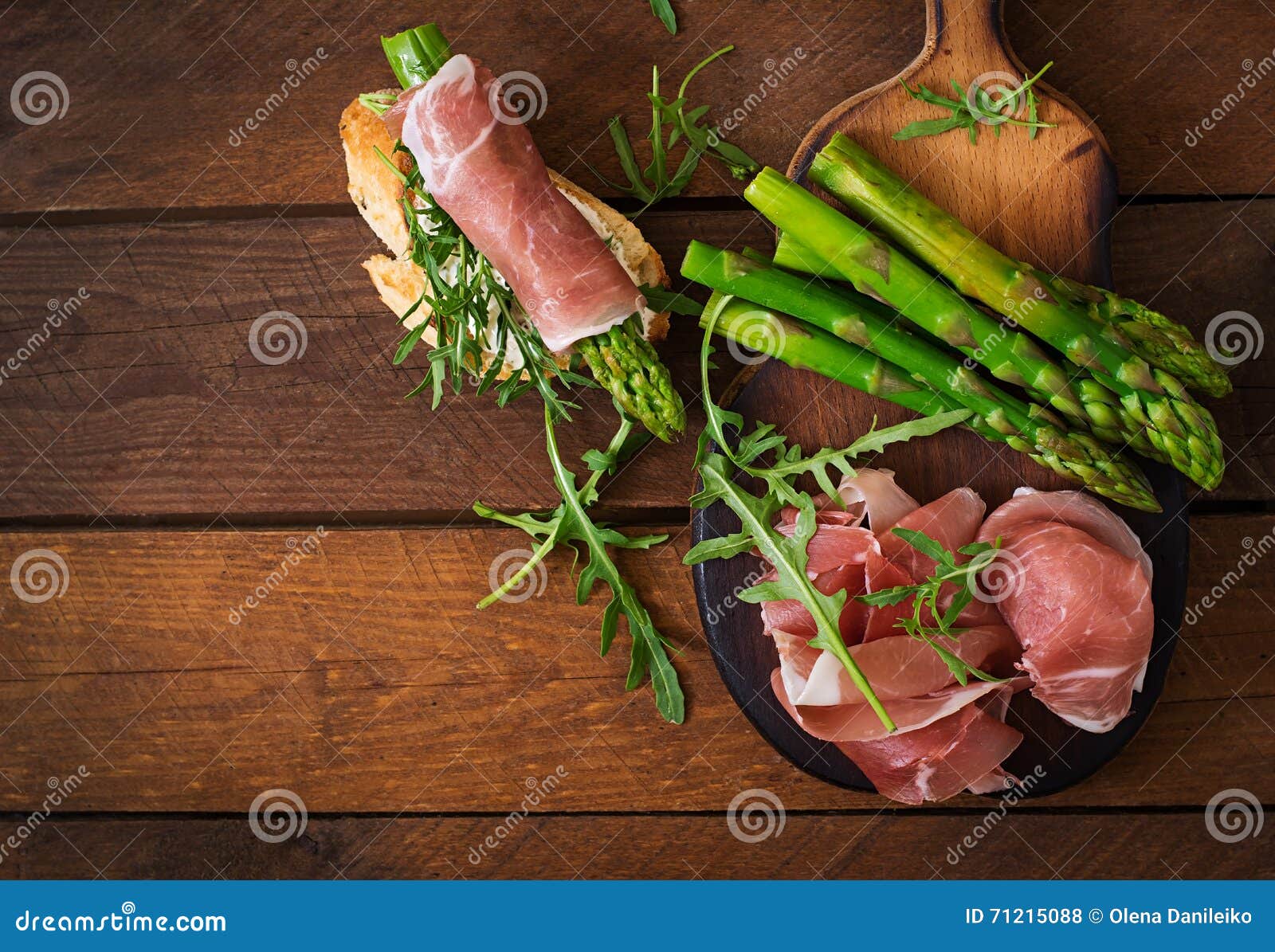 parma ham, asparagus and arugula