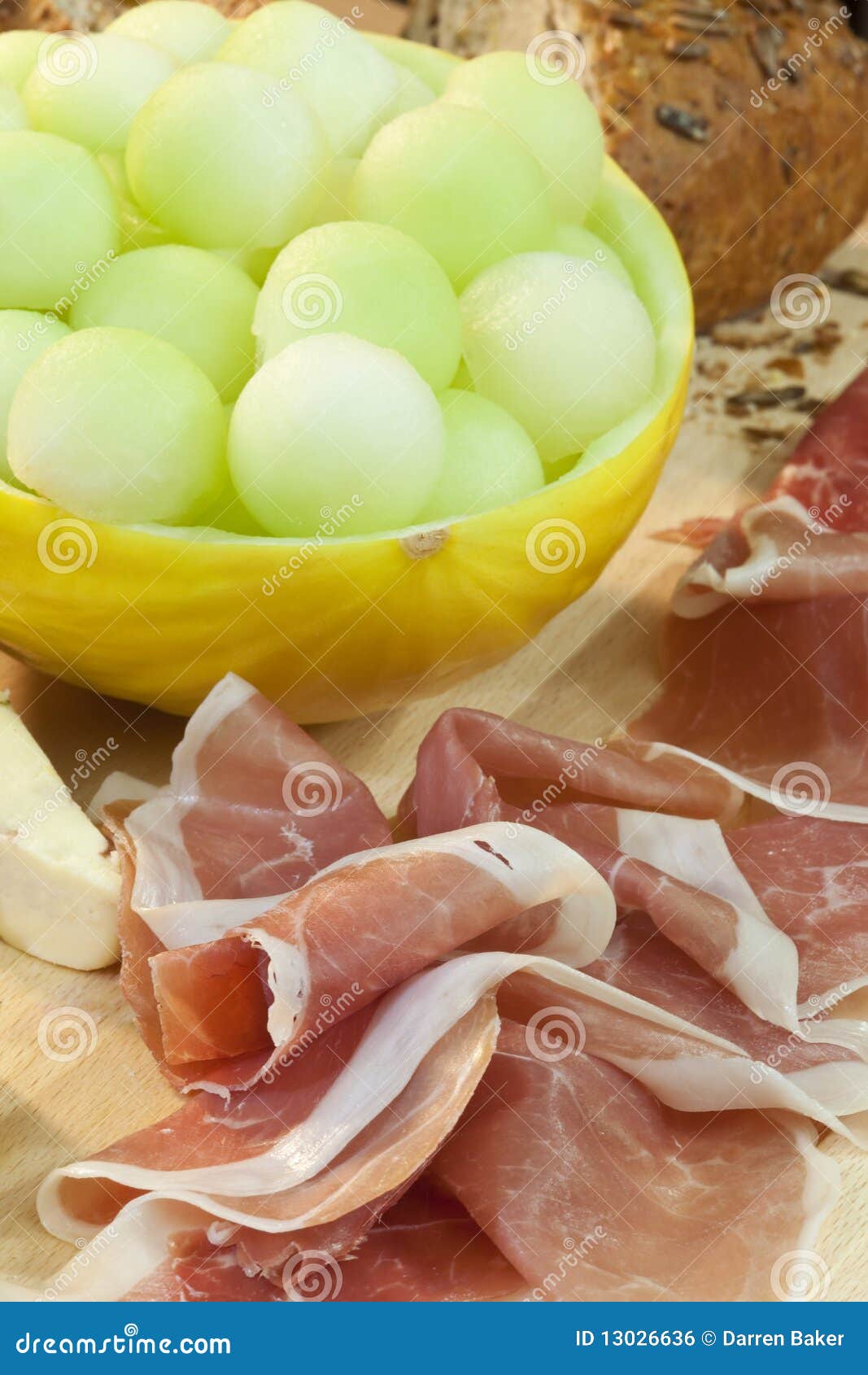 Parma Ham, Melon, Bread and Cheese Stock Photo Image of french, balls