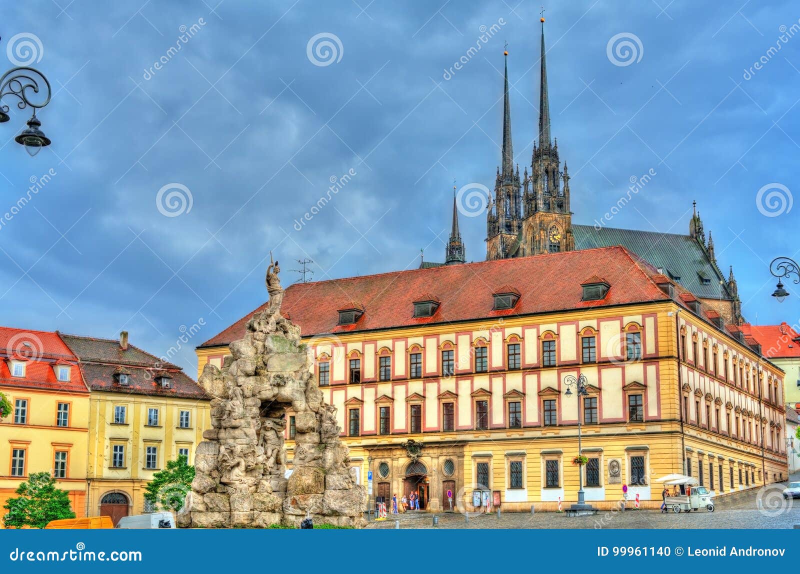 parnas fountain on zerny trh square in the old town of brno, czech republic
