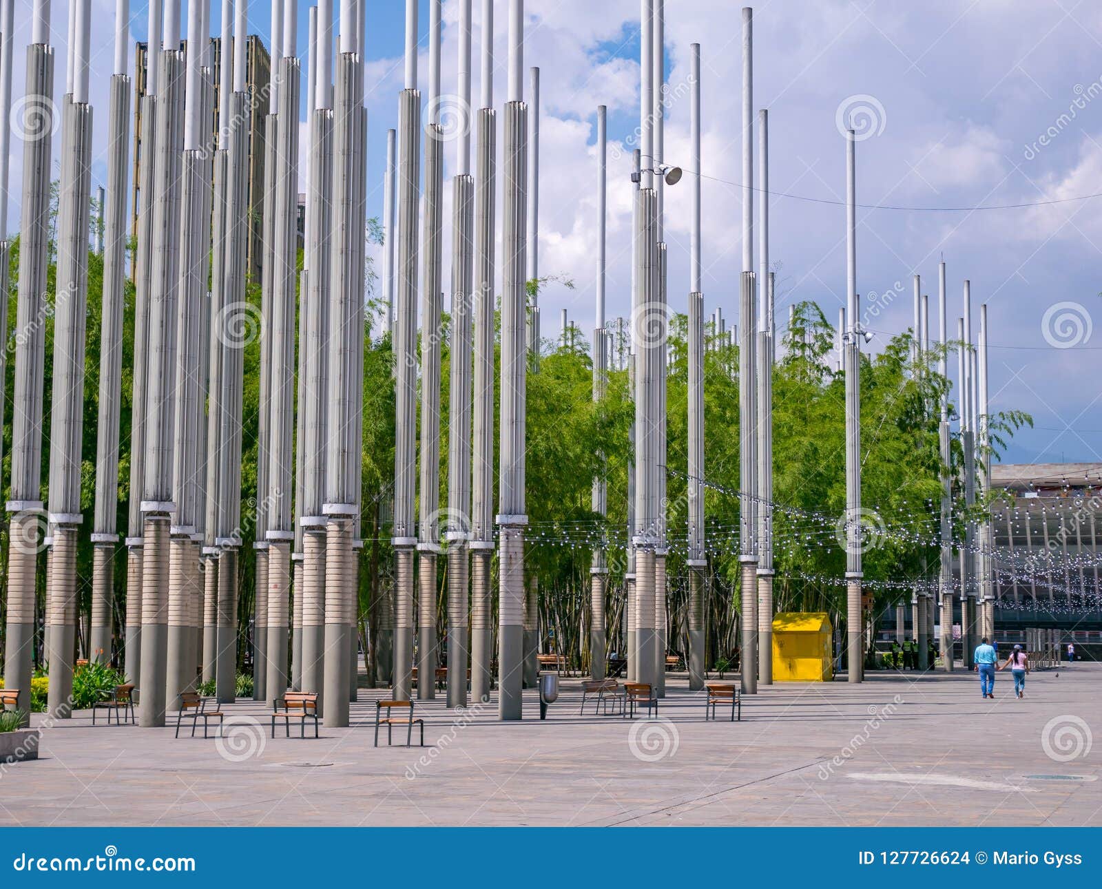 parque de las luces park of the lights cisneros square in medellin, colombia