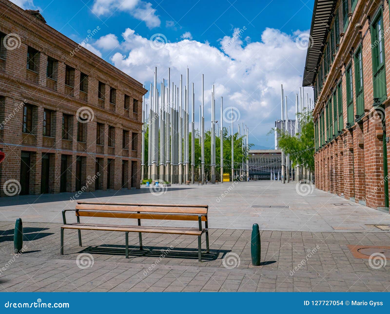 parque de las luces park of the lights on cisneros square, medellin, colombia