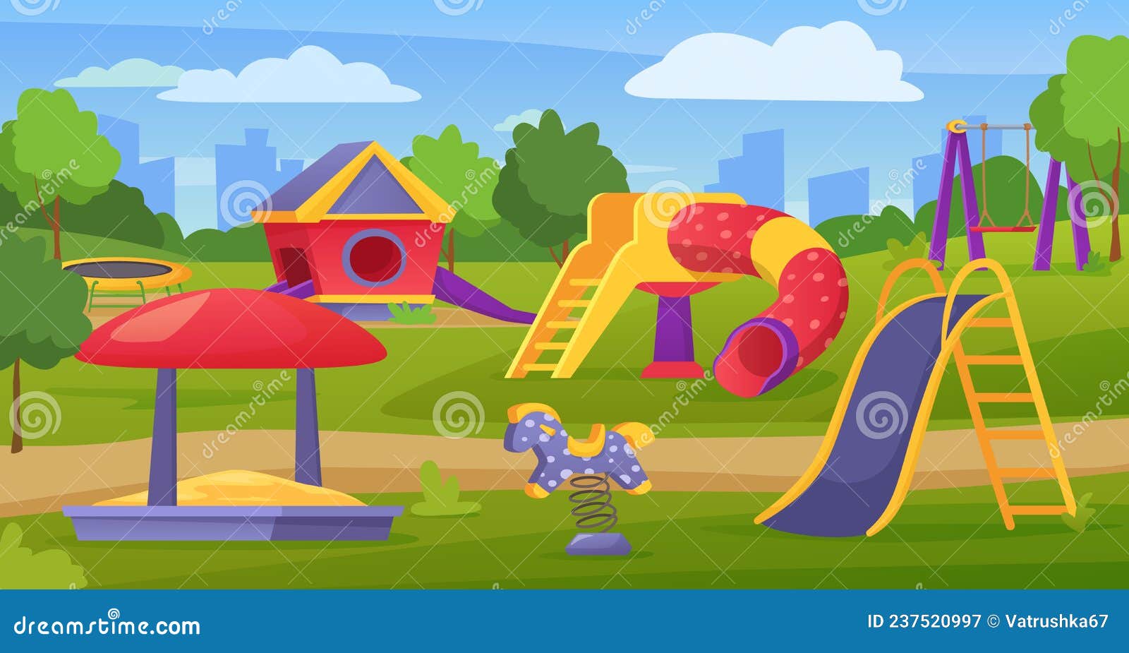 Equipo De Juegos Para Niños. Parque Infantil Colorido Vacío. Juego