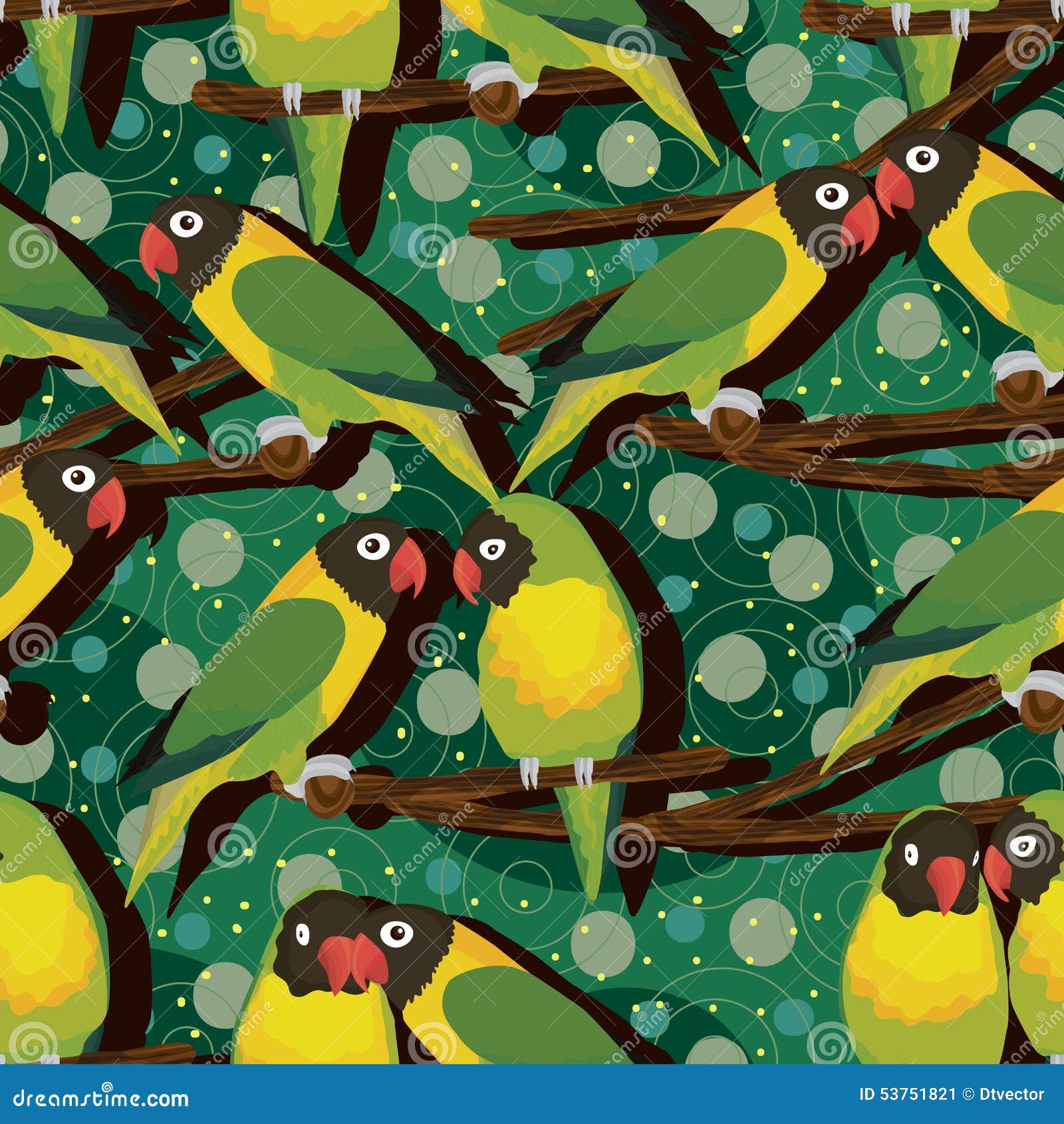 parrot bird tree branch seamless pattern