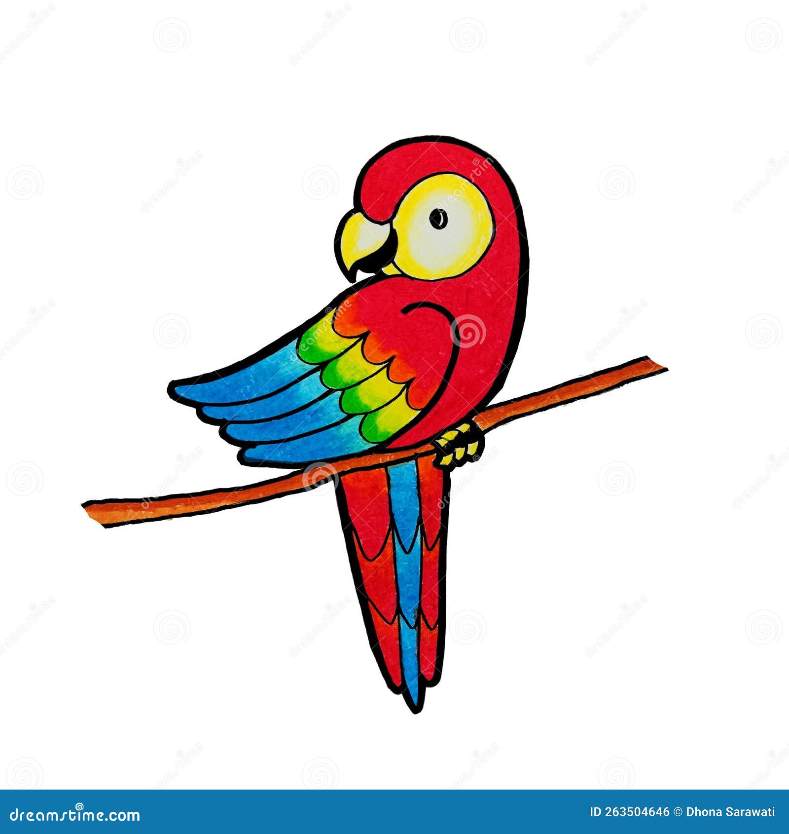 Parrot sitting on branch hand drawn sketch Vector Image-gemektower.com.vn