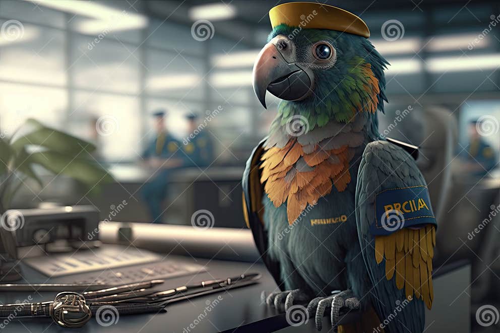Parrot in a pilot uniform stock illustration. Illustration of aircraft