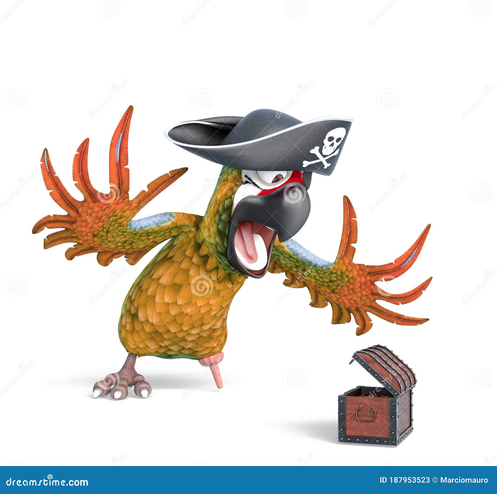 the calculator pirate character holding sword beside a treasure box