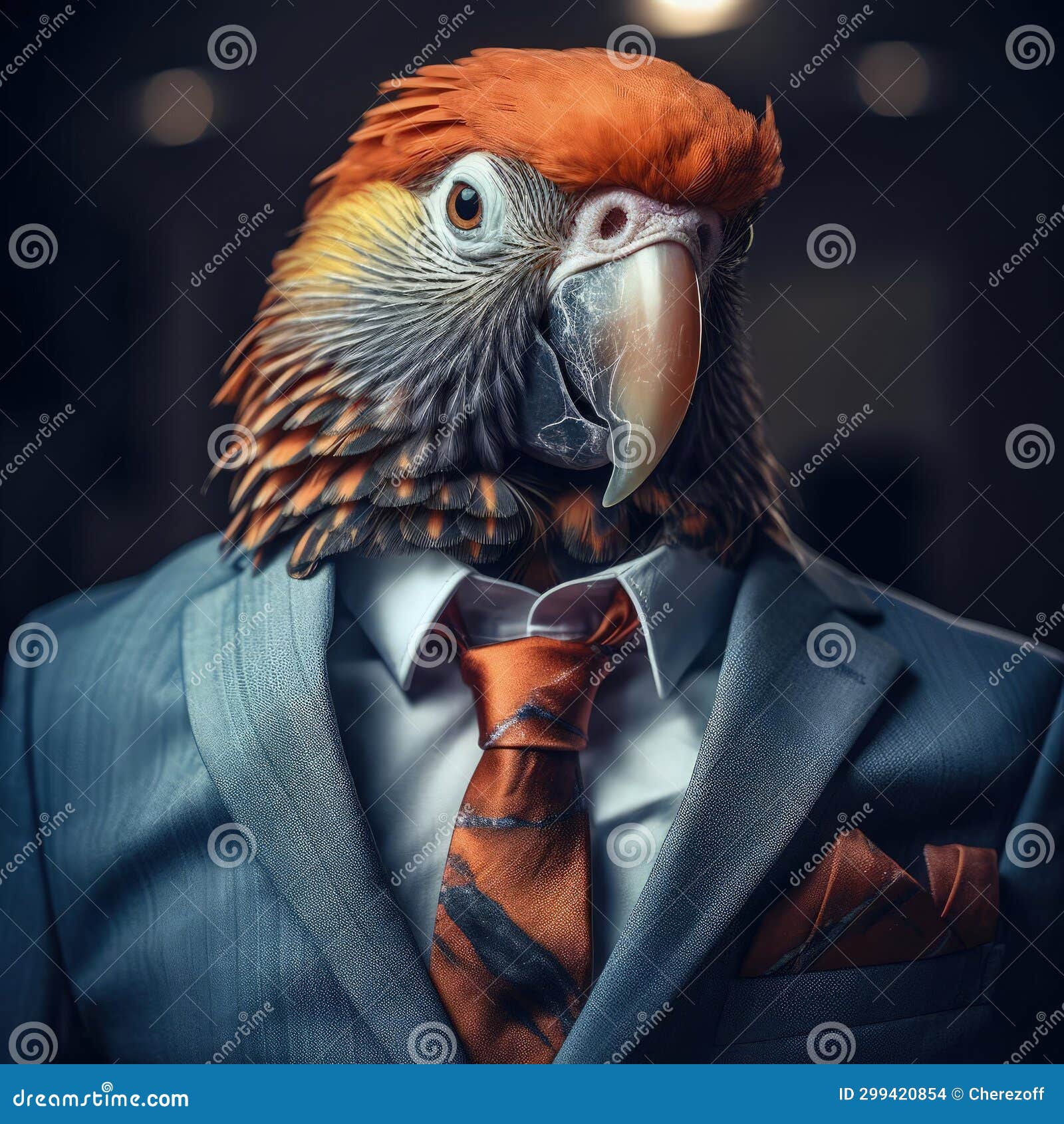 Parrot in suit and tie stock illustration. Illustration of blue 299420854