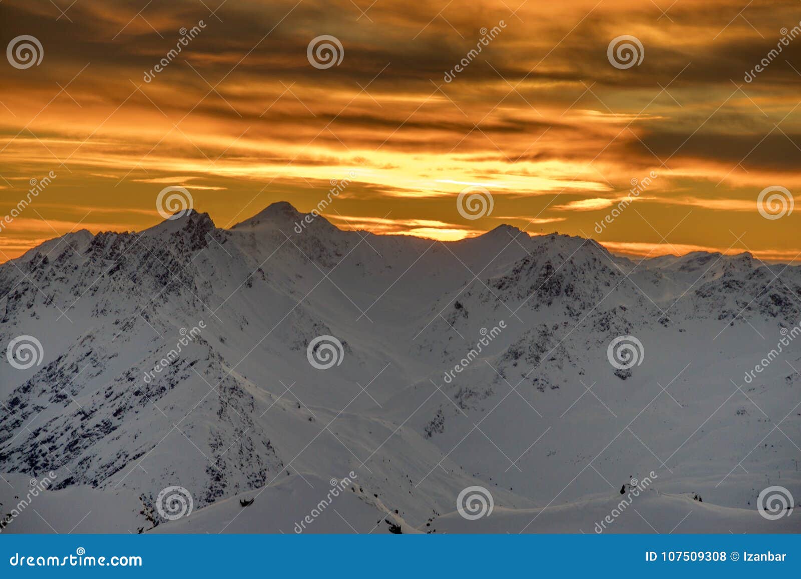 parsenn mountain swiss alps panorama in winter sunset