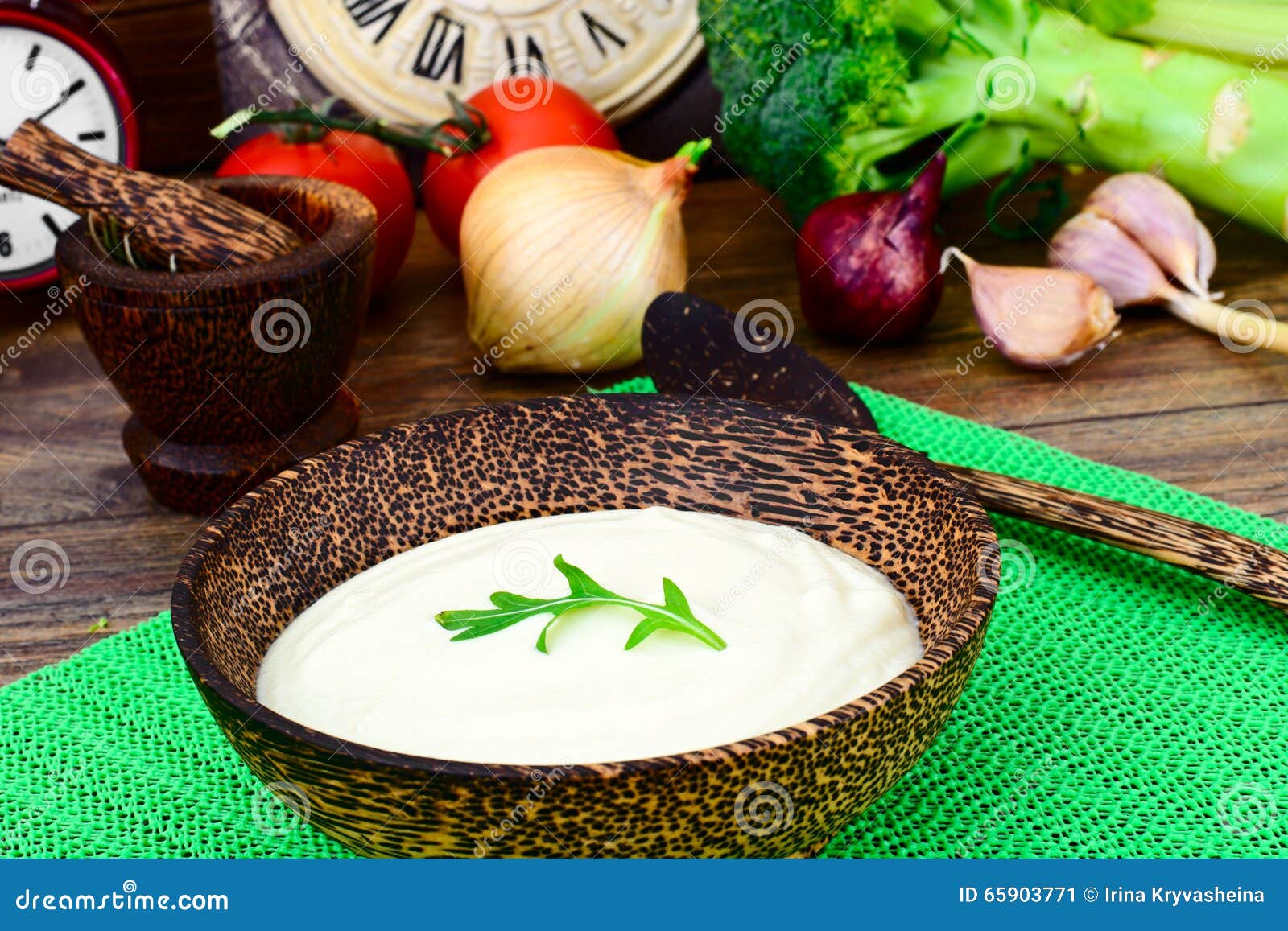 Parsnip Puree Soup with Cream, Dill, Onion, Cranberries Stock Image ...