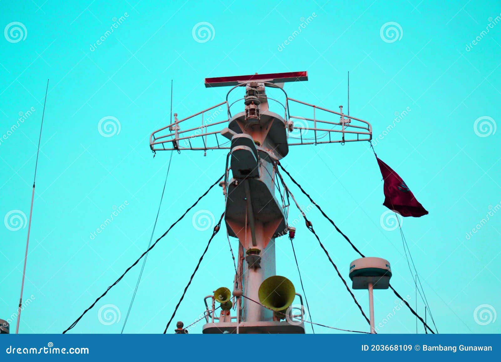 A Part of the Boat with Red Flag Stock Image Image of electricity
