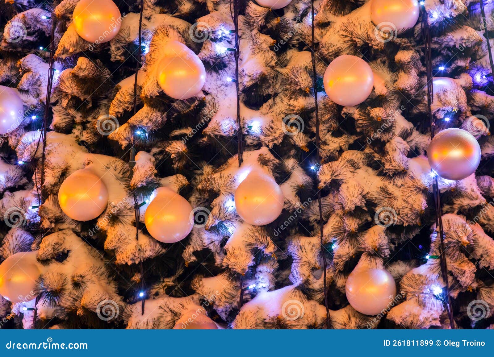 Part of the Decoration of a Christmas Tree Covered with Snow