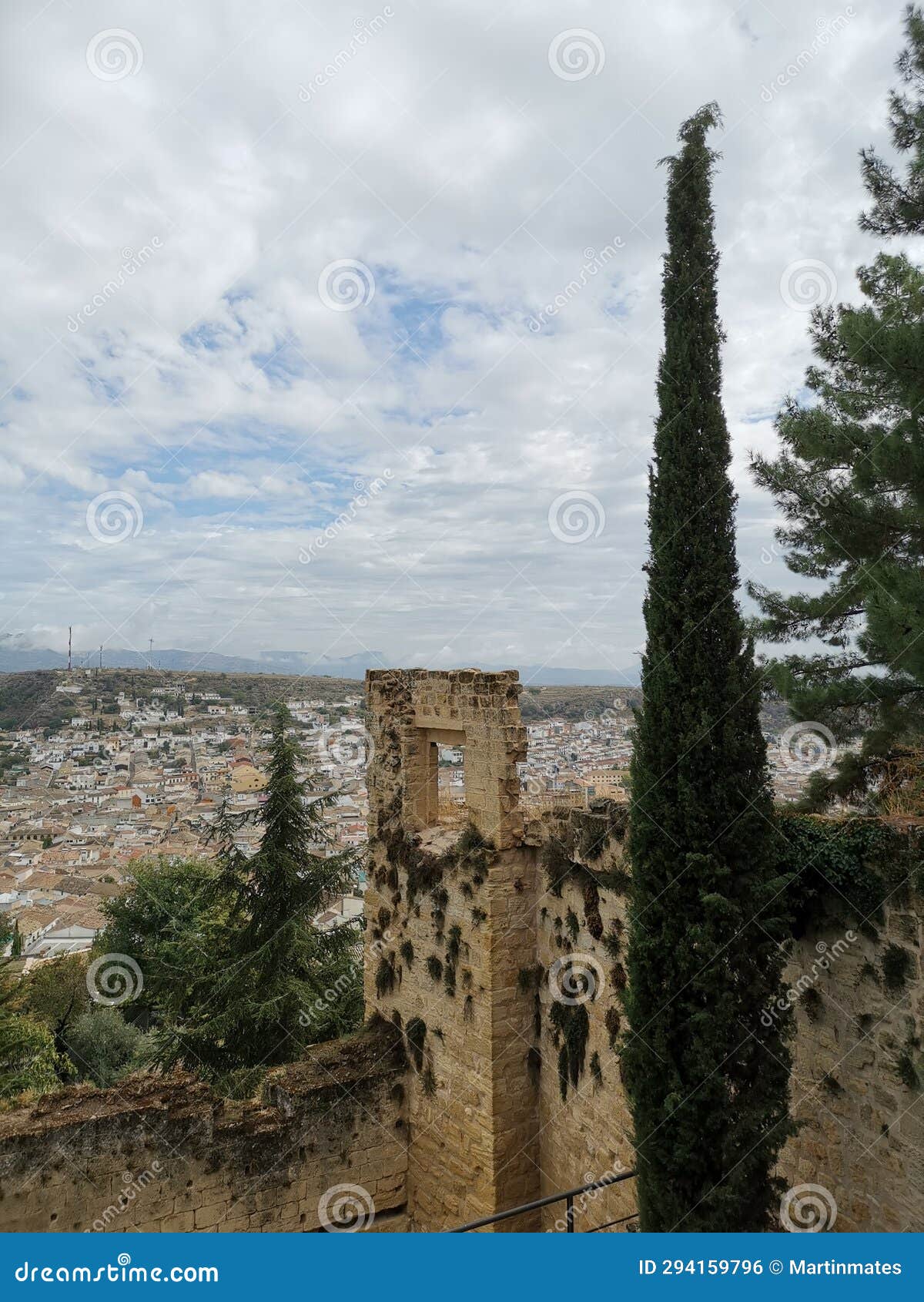 part of the fortress wall next to the mayor abbey church, la mota fortress, alcalÃ¡ la real, andalucÃ­a, spain