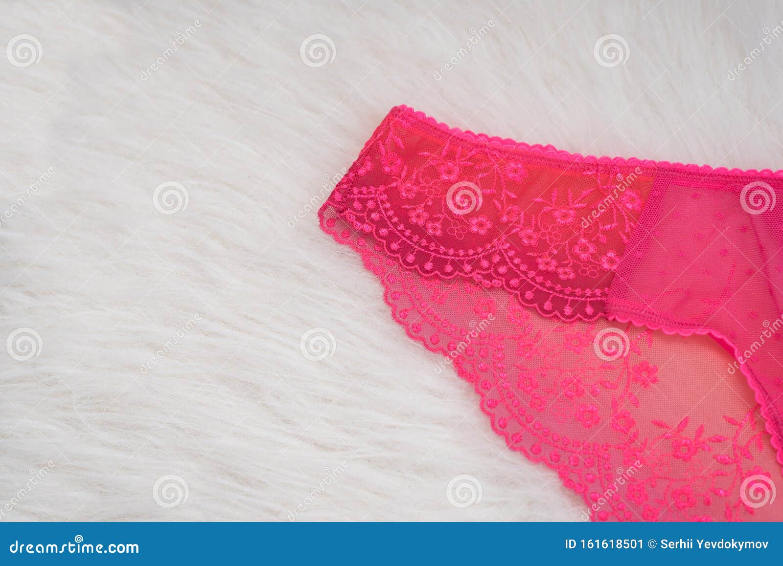 Part of Lacy Bright Pink Panties on White Fur. Close Up Stock Image - Image  of lacy, female: 161618501