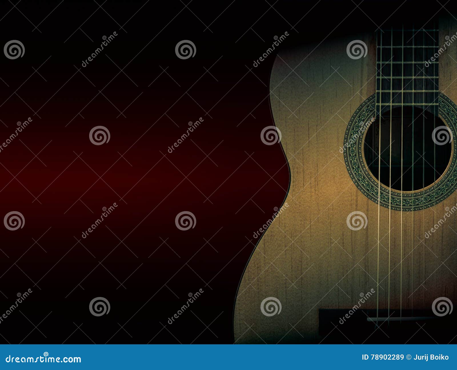 Part of a Orange Acoustic Guitar on Black Background. Stock Image