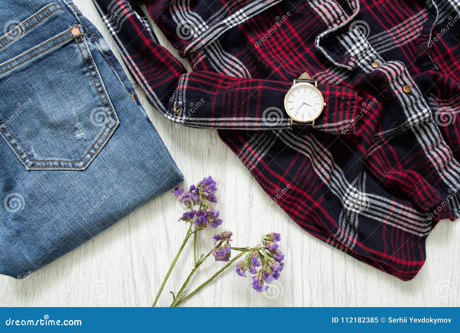 Part of Plaid Shirts, Watches, Jeans and Wildflowers. Fashionable ...