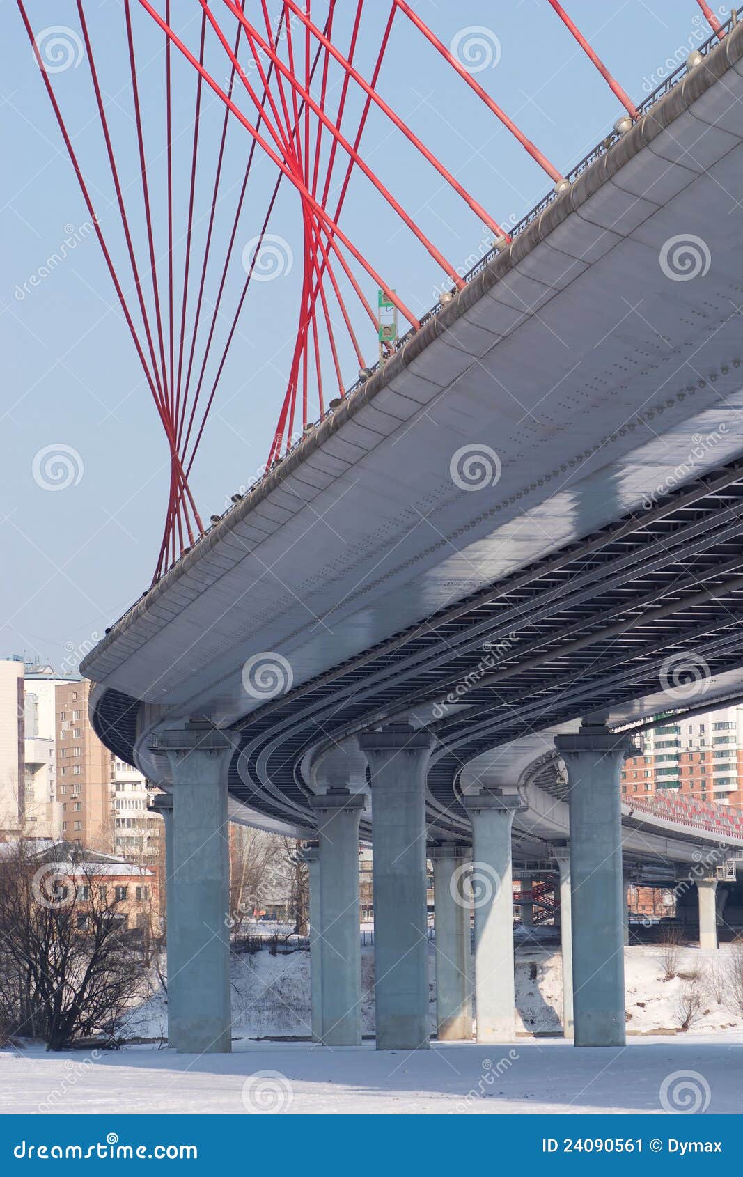 Part of Road Bridge on Stilts Over Frozen River Stock Image Image of
