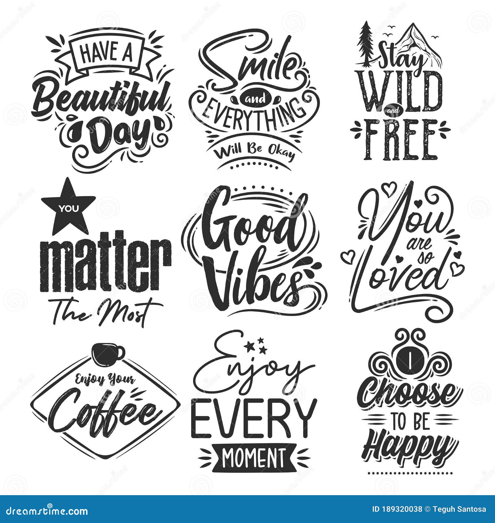 Set of Quotes Lettering Design Elements Collection Stock Vector